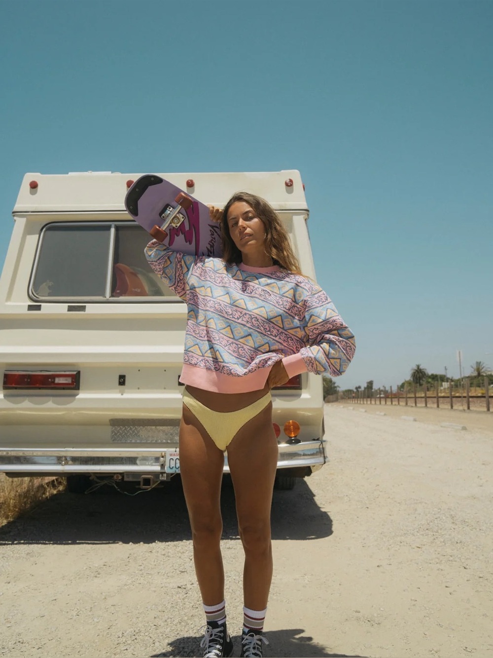 Billabong Pink, Blue & Yellow Geometric Crewneck Sweatshirt